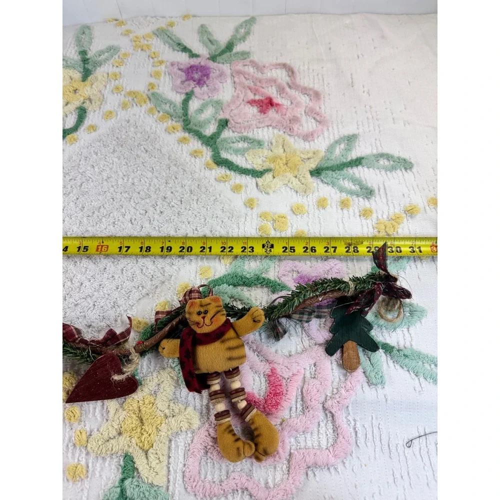 Primitive Christmas Cat Garland Plush Rustic Holiday Decor 31 Inch 18372
